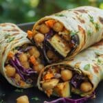 Roasted Eggplant and Chickpea Wraps with Tahini Slaw