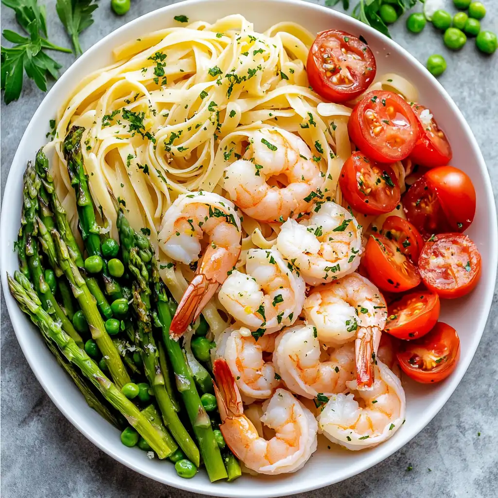 Featured image for Lemon Garlic Shrimp and Spring Vegetable Pasta