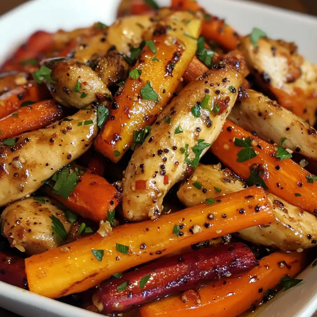 Featured image for Honey Dijon Glazed Rainbow Carrots and Chicken